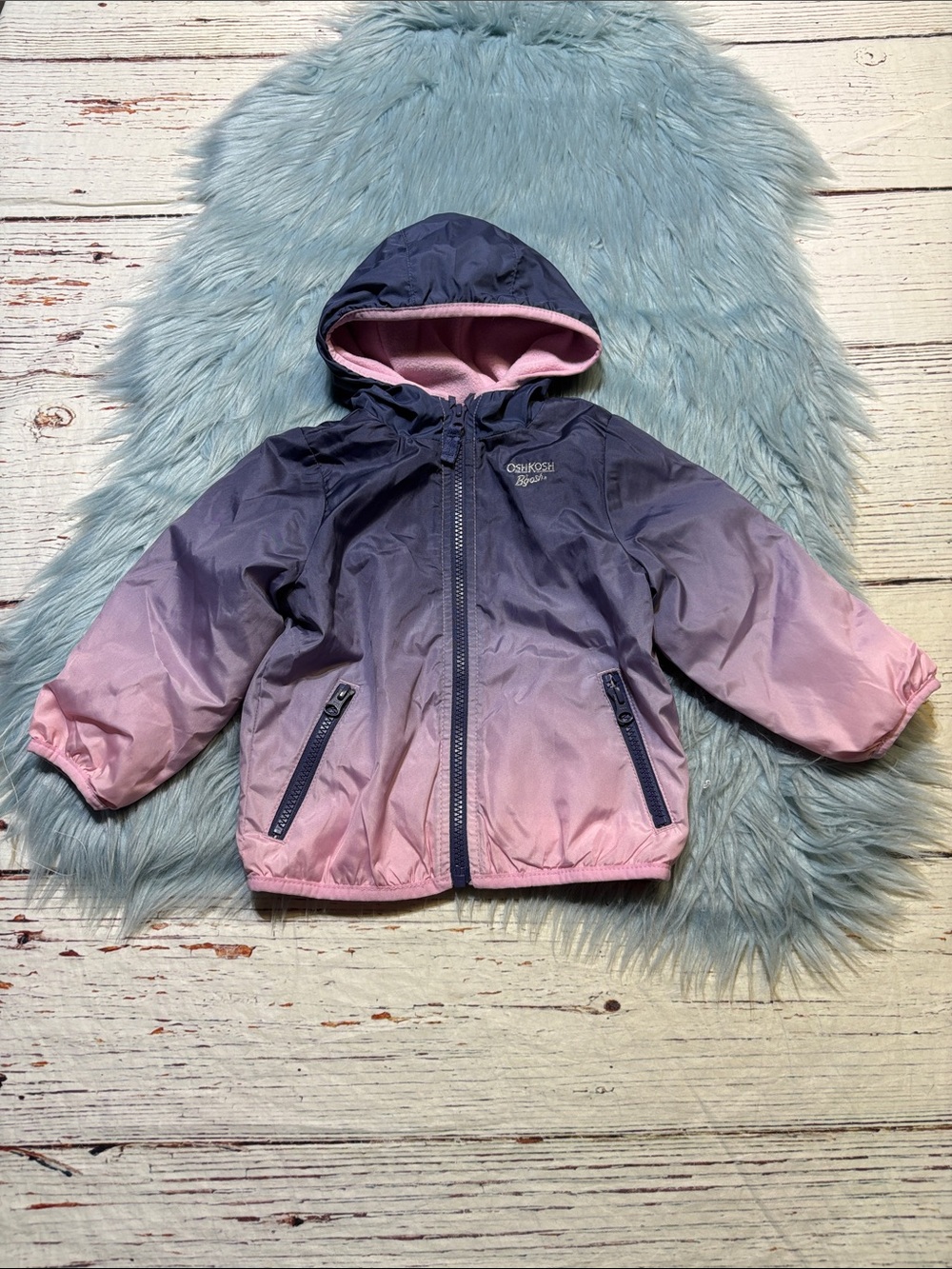 OshKosh B'gosh Girls' Ombre Hooded Rain Jacket - Purple & Pink sz 18M